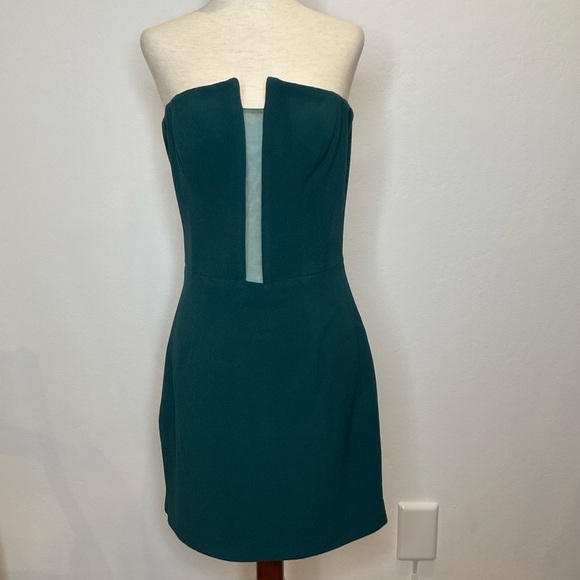 Dress the Population Chloe Illusion Insert Strapless Mini Dress Pine Green Small - Picture 2 of 14